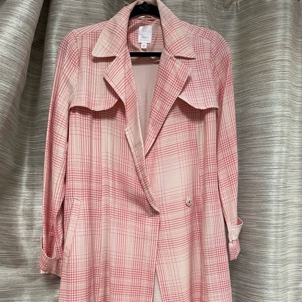 Women’s Lauren Conrad Pink Plaid Trench Coat